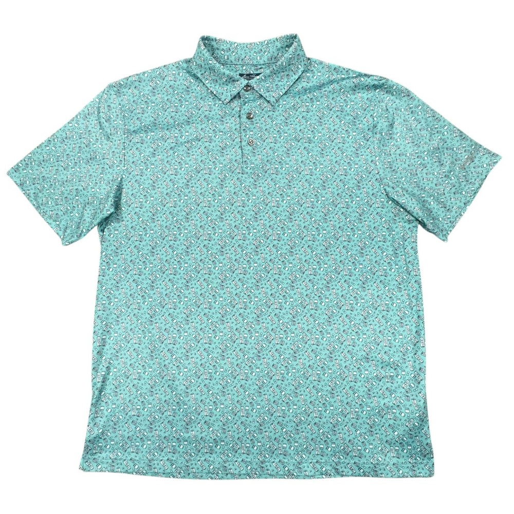 Ben Hogan Performance Polo Shirt Mens Large Teal Blue Cocktail Print AOP Golf